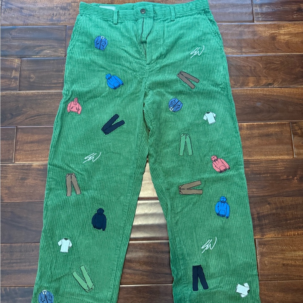 GAP Green Corduroy Pants with Colorful Embroidery